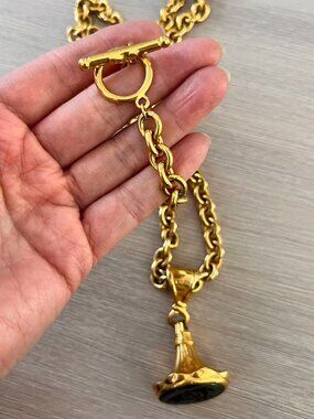 Rare archival runway style Vintage Fendi 18K Gold Plated Seal Pendant Necklace